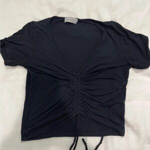 Gaze Black Ruched V-Neck Tee
